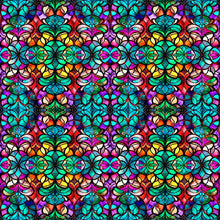 Load image into Gallery viewer, Radiant Reflections wide stained glass window teal from Quilting Treasures fabrics