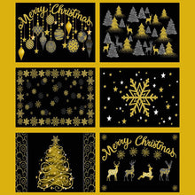Load image into Gallery viewer, Christmas-themed fabric with gold and white elements on a yellow background