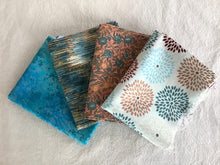 Load image into Gallery viewer, Copper turquoise gold blue fat quarters 4 piece set