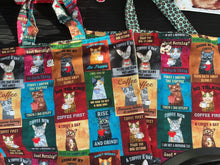 Load image into Gallery viewer, Collection of colorful coffee-themed totes with cat illustrations.