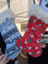 Load image into Gallery viewer, Red and blue Christmas stocking with Hello Kitty