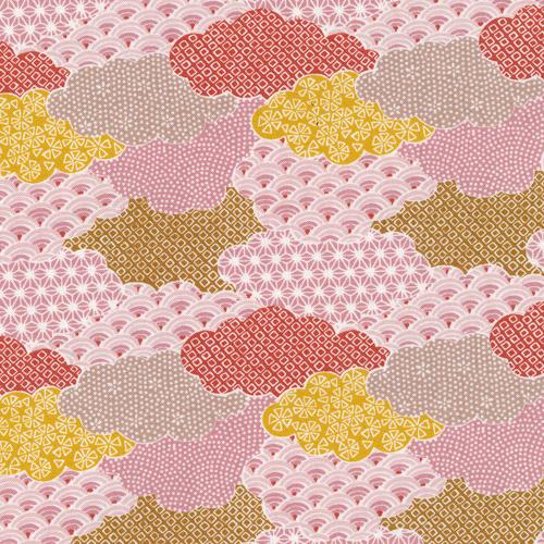 Moon Rabbit clouds coral fabric
