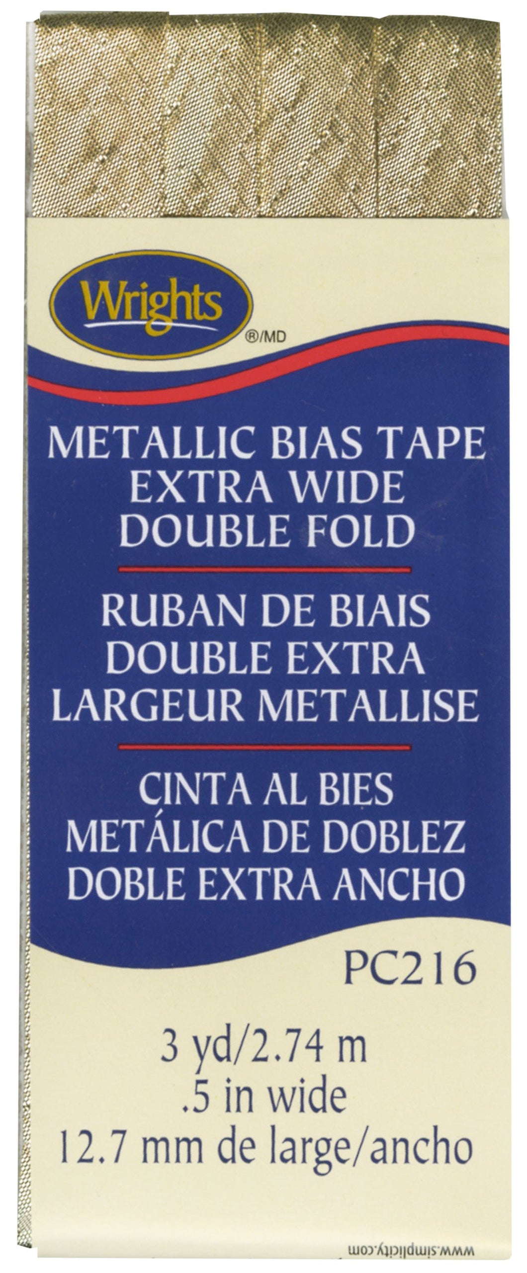 Gold lame Wright’s extra wide double Fold Bias Tape PC216 1/2 inch