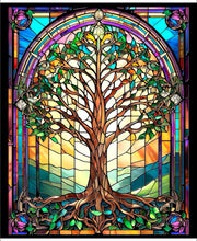 Load image into Gallery viewer, Tree of Life stained glass window look panel from Quilting Treasures fabrics
