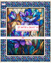 Load image into Gallery viewer, Stained glass fabric panel with floral design and measurements
