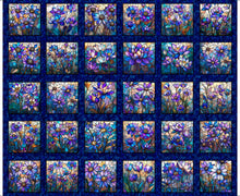 Load image into Gallery viewer, Stained glass-style floral pattern on a blue background
