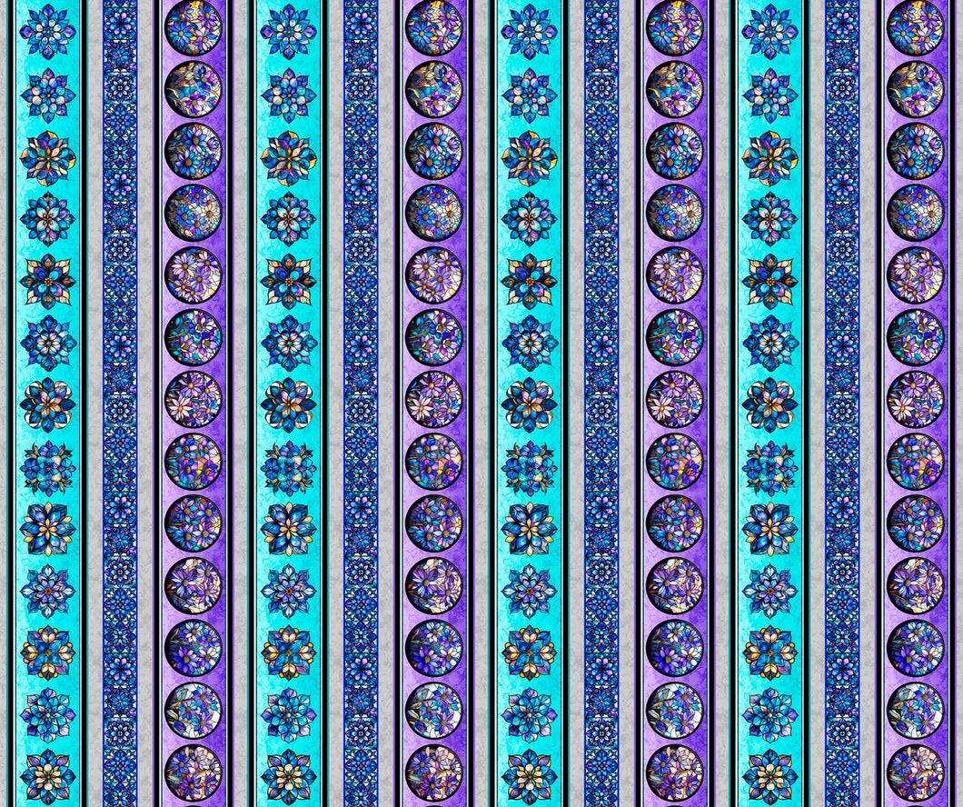 Mosaic Blooms Stained Glass Floral Border Stripe by Morris Creative Group from Quilting Treasures