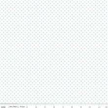 Load image into Gallery viewer, Swiss dot aqua on white by Riley Blake
