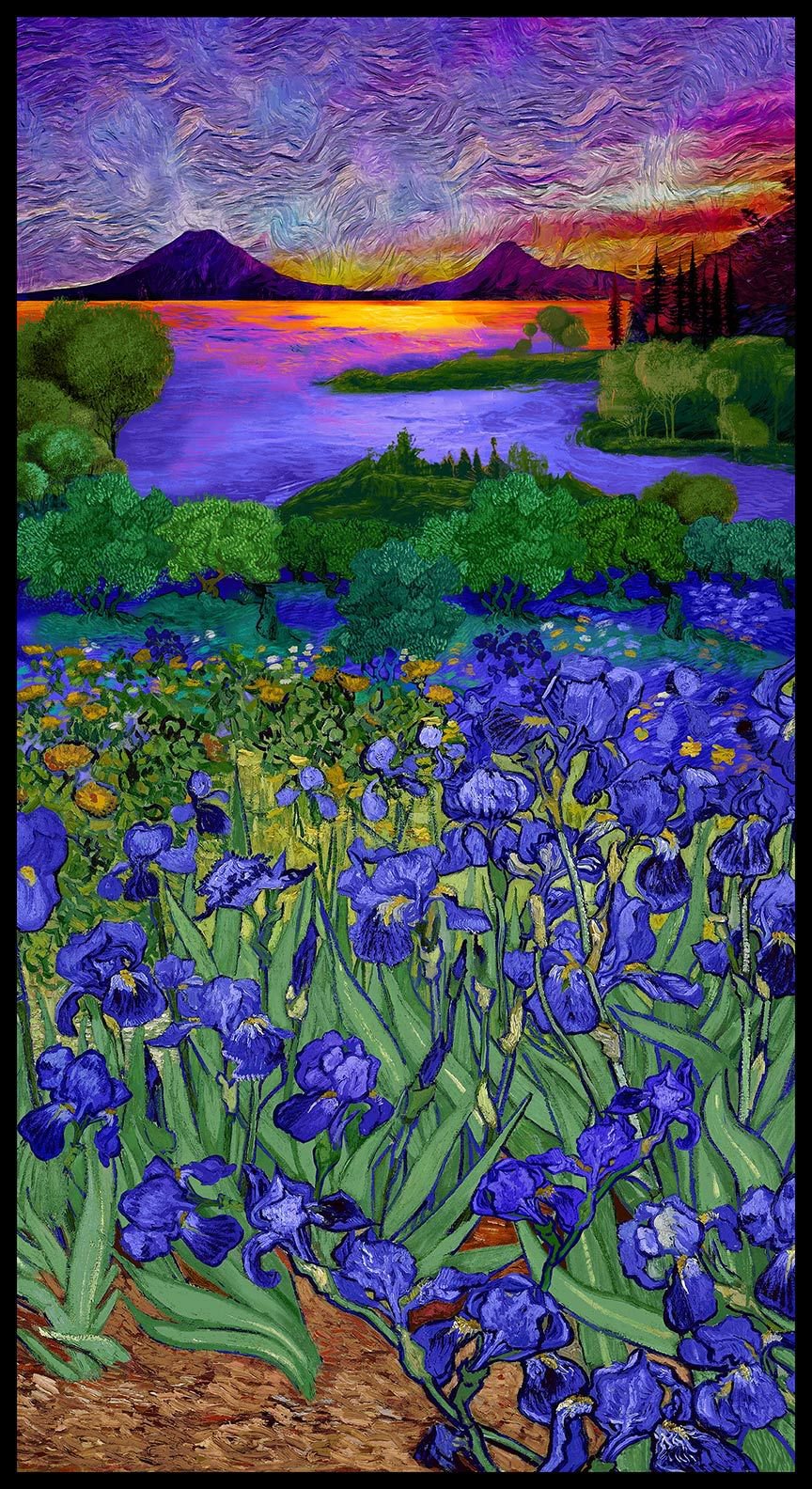 Iris landscape Wild Iris by Chong-A Hwang from Timeless Treasures fabrics Oriental Harmony Collection