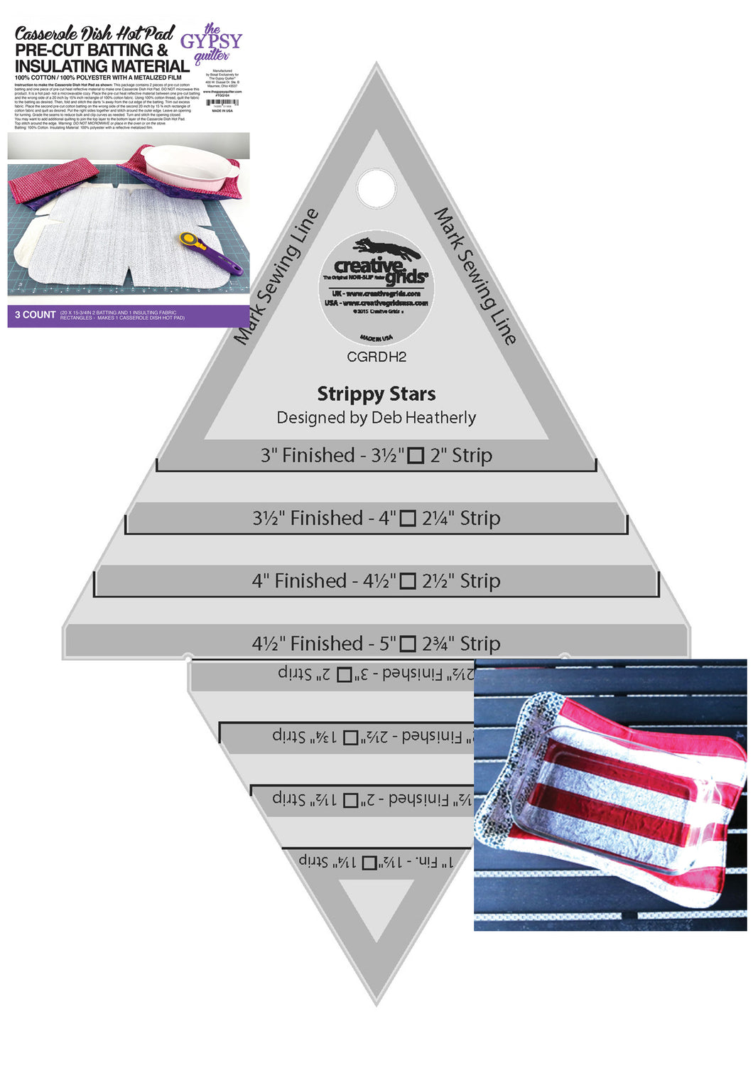 Casserole Pattern, Pre Cut Batting, and Creative Grids Strippy Stars Tool Quilt Ruler