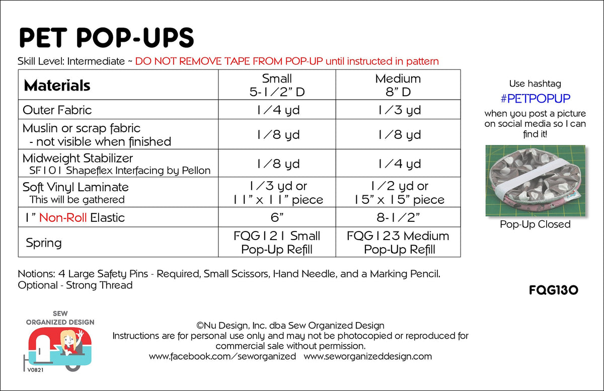 Pet Pop-Ups Sewing Pattern from Sew Organized Designs – Pat on the Back