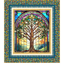 Load image into Gallery viewer, Tree of Life stained glass window look leaves from Quilting Treasures fabrics
