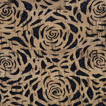 Load image into Gallery viewer, Black Glitter Backed Roses cork faux leather with silver flecks

