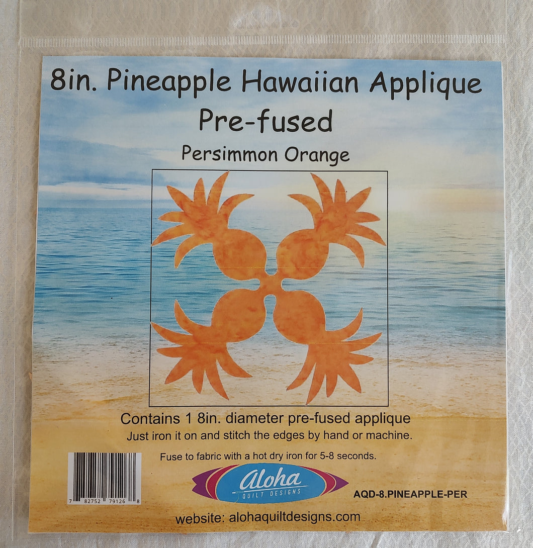 Pre-Fused Hawaiian Applique 8 inch pineapple persimmon batik