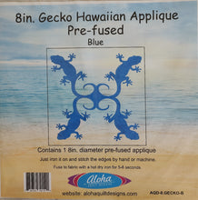 Load image into Gallery viewer, Pre-Fused Hawaiian Applique 8 inch gecko blue batik
