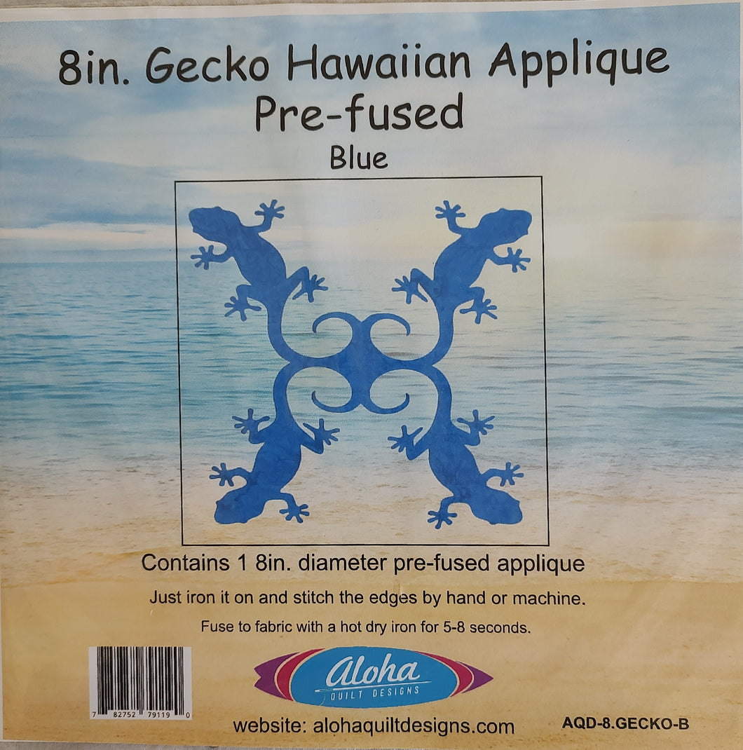 Pre-Fused Hawaiian Applique 8 inch gecko blue batik