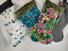 Load image into Gallery viewer, Bah hum Pug and kitty Silver and Blue stocking sewn by Pat
