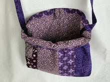 Load image into Gallery viewer, Eggplant and cream gusseted tote bag or iPad sleeve or purse
