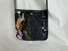 Load image into Gallery viewer, Black, gold, multicolor, and gray gusseted tote bag or iPad sleeve or purse, key fob and interior pocket
