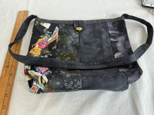Load image into Gallery viewer, Black, gold, multicolor, and gray gusseted tote bag or iPad sleeve or purse, key fob and interior pocket
