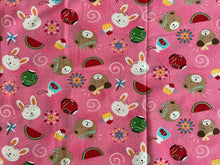 Load image into Gallery viewer, Japanese seersucker fabric with animals, cupcakes, food,icons
