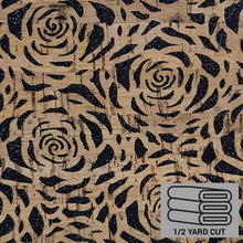 Load image into Gallery viewer, Black Glitter Backed Roses cork faux leather with silver flecks
