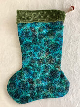 Load image into Gallery viewer, Bah hum Pug and kitty Silver and Blue stocking sewn by Pat
