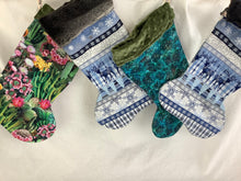 Load image into Gallery viewer, Bah hum Pug and kitty Silver and Blue stocking sewn by Pat
