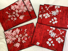 Load image into Gallery viewer, Reversible holiday placemats Japanese sakura and holly set of six
