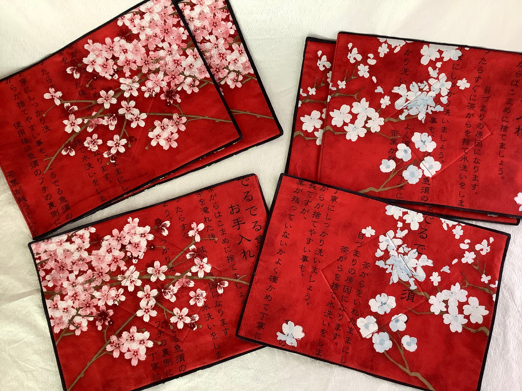 Reversible holiday placemats Japanese sakura and holly set of six