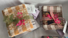 Load and play video in Gallery viewer, Gingham Towels with crocheted dishcloths or recipe cards
