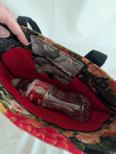 Load image into Gallery viewer, Black, gold, multicolor, and gray gusseted tote bag or iPad sleeve or purse, key fob and interior zipped pocket
