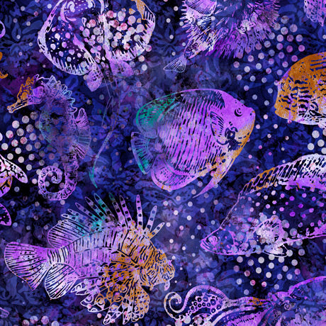 Purple sea turtles and fish Aquatica collection from Quilting Treasures