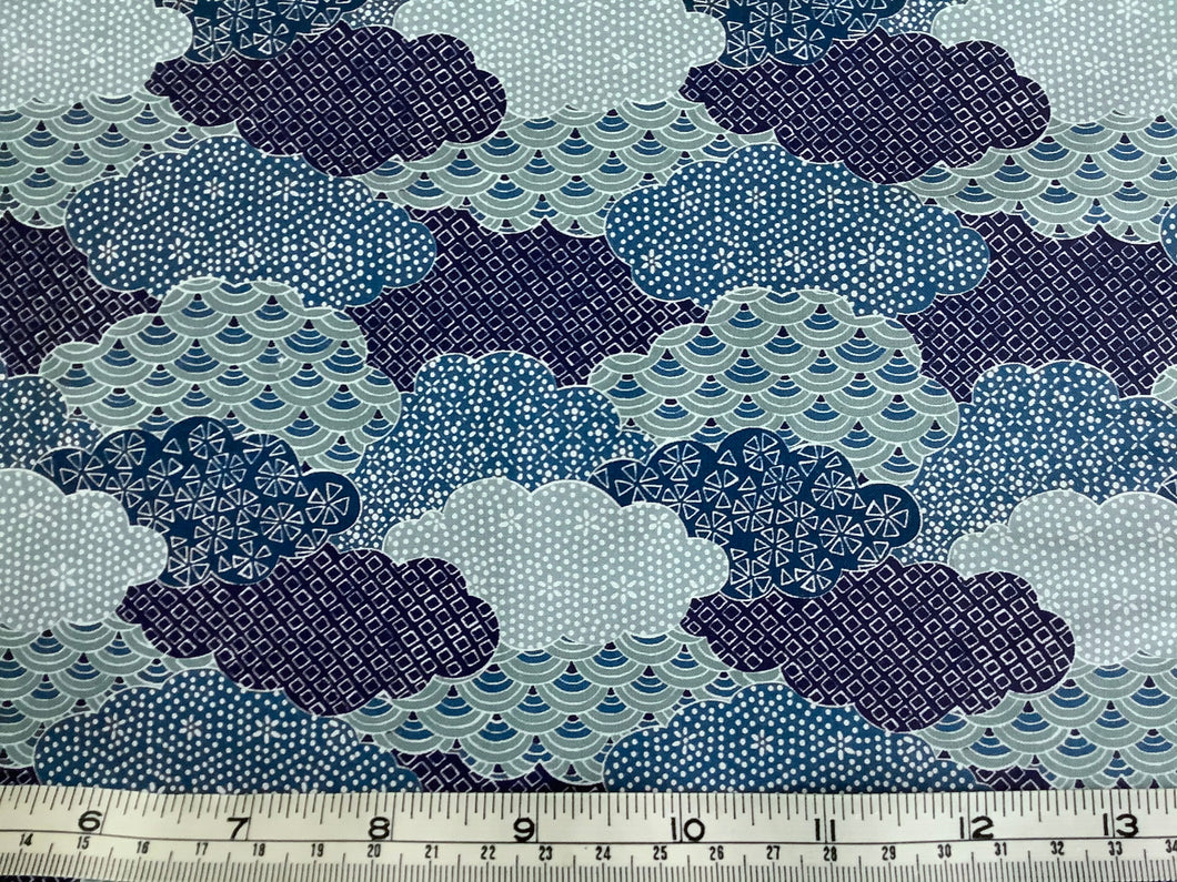 Moon Rabbit navy  blue clouds fabric