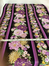 Load image into Gallery viewer, Japanese purple floral border stripe by Chong-A Hwang from Timeless Treasures fabrics
