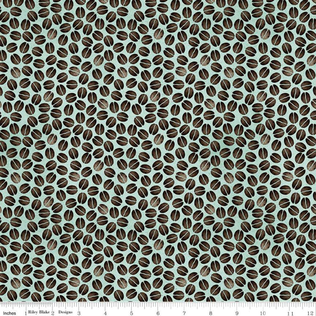 Coffee Chalk Beans Aqua by J. Wecker Frisch from Riley Blake fabrics