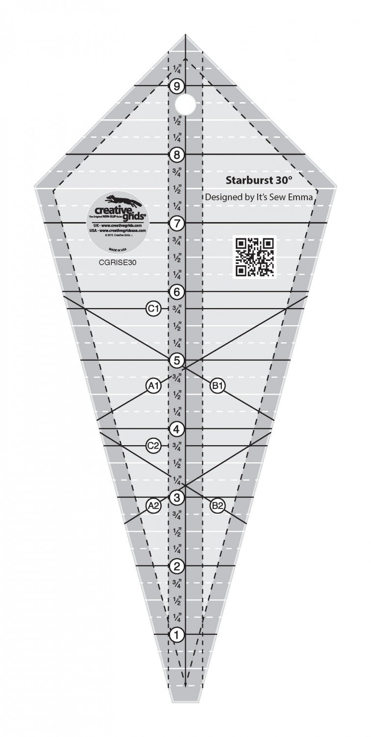 Creative Grids Starburst 30 Degree Triangle Quilt 9-1/2 inch Ruler