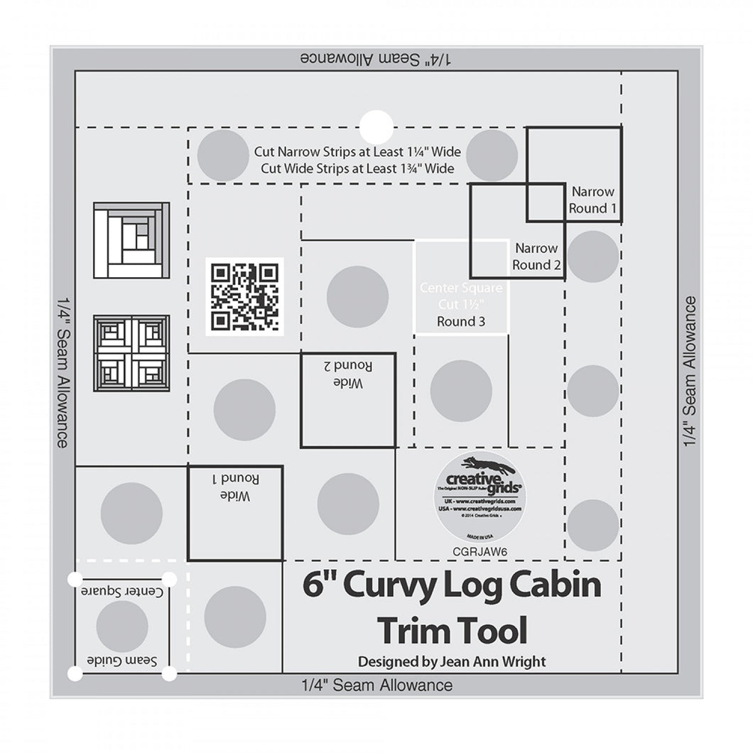 Creative Grids Curvy Log Cabin Trim Tool 6 inch Finished Blocks Quilt Ruler CGRJAW6