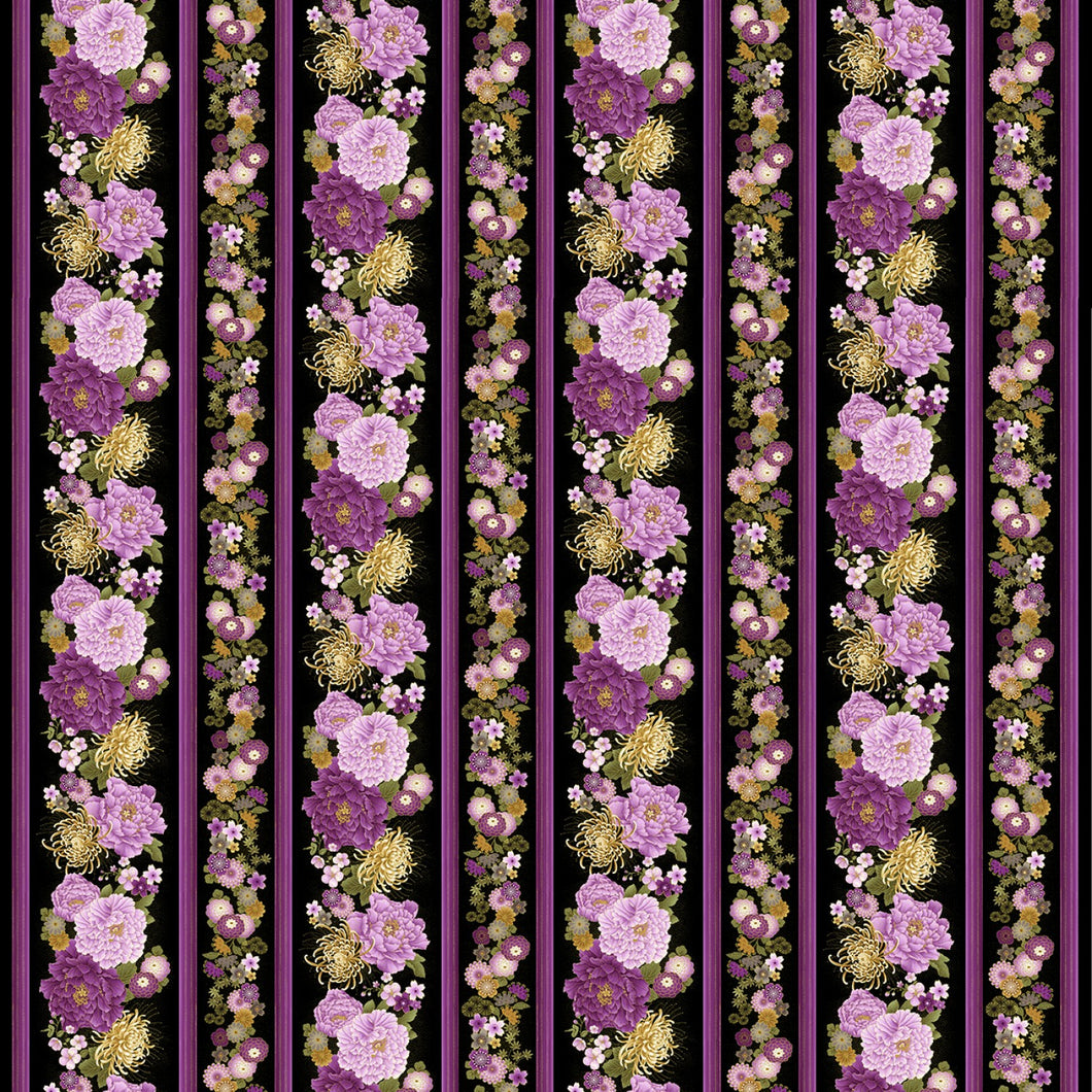 Japanese purple floral border stripe by Chong-A Hwang from Timeless Treasures fabrics