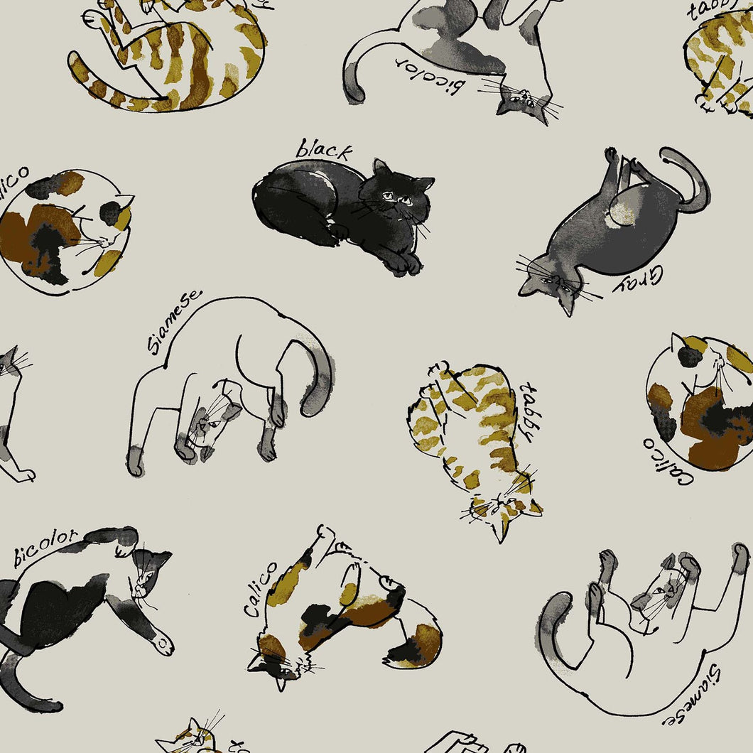 Cosmo fabrics with tossed cats cotton linen canvas