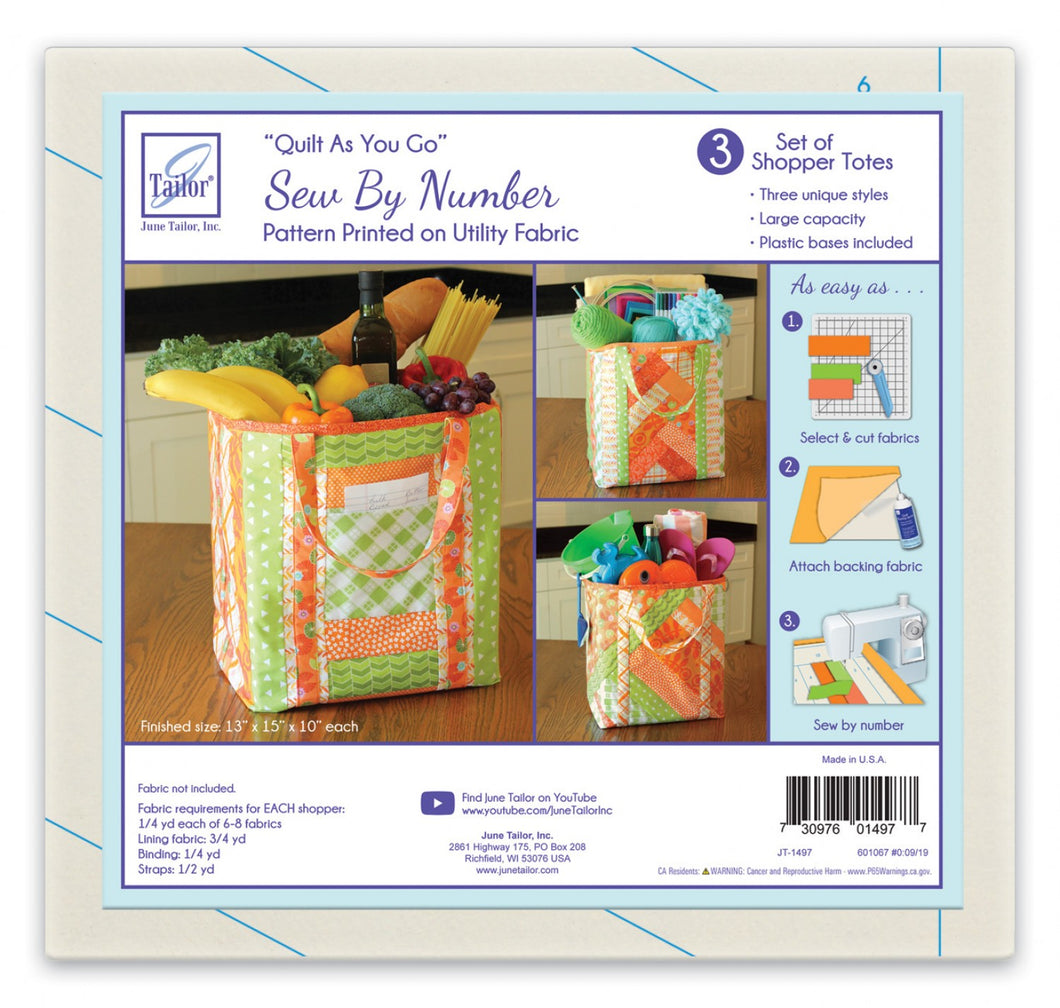 Just add fabric! Quilt as you go Utility Shoppers totes 3 pack