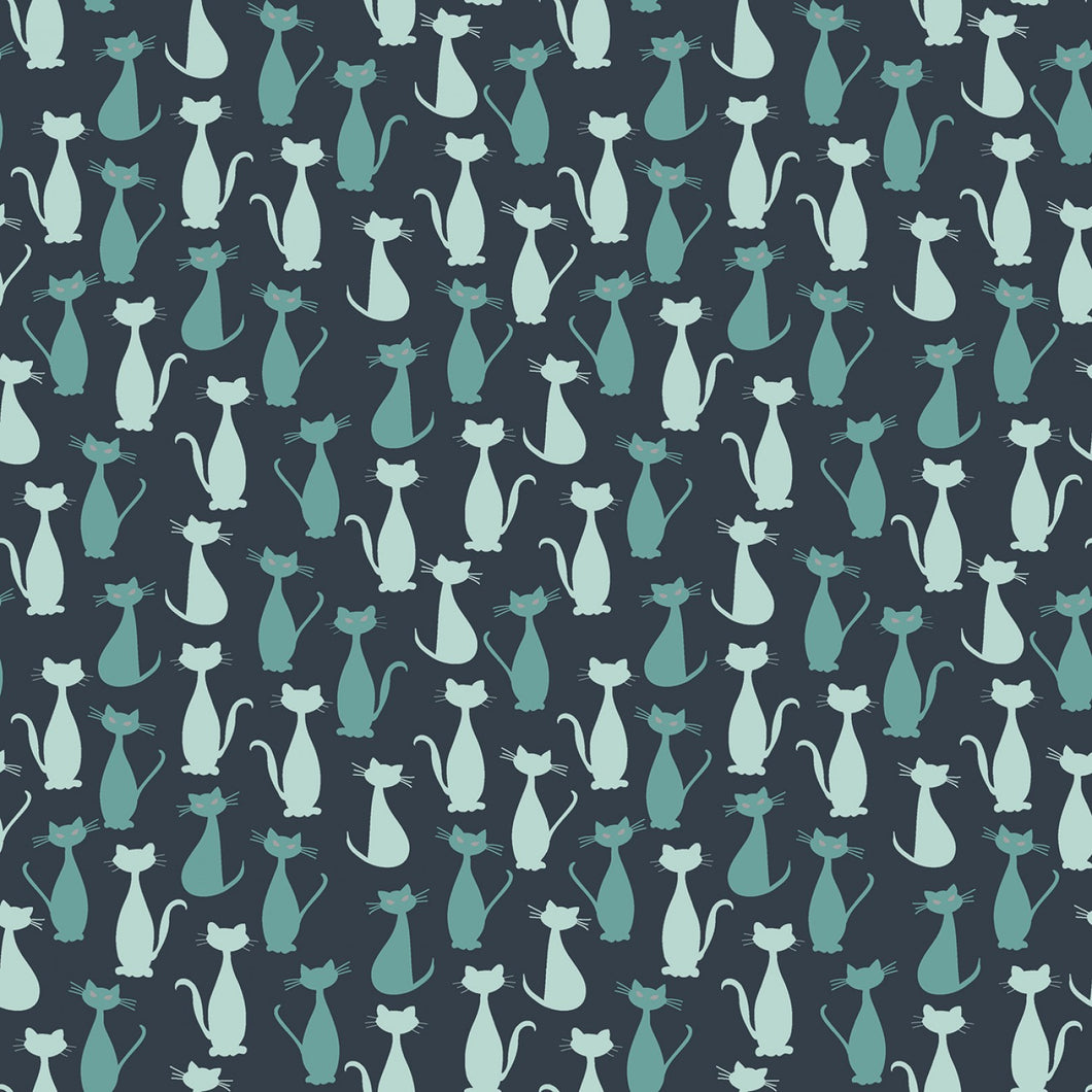 Spooky Hollow Cats Teal Sparkle