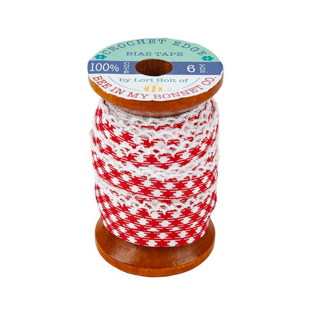 Lori Holt Crochet Edge Bias Tape spool Gingham Red Riley Blake Designs