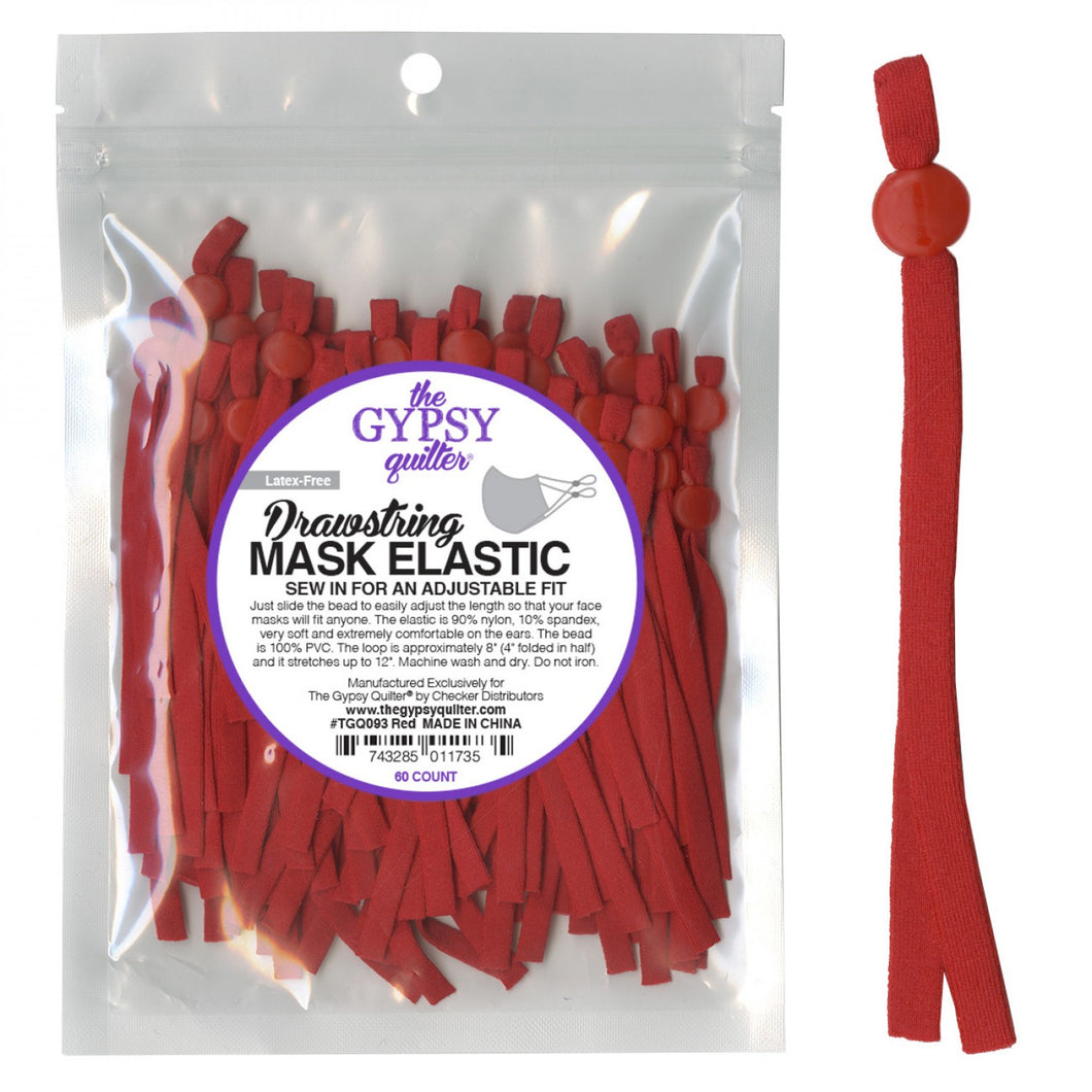 Drawstring Mask Elastic red 60 piece latex free