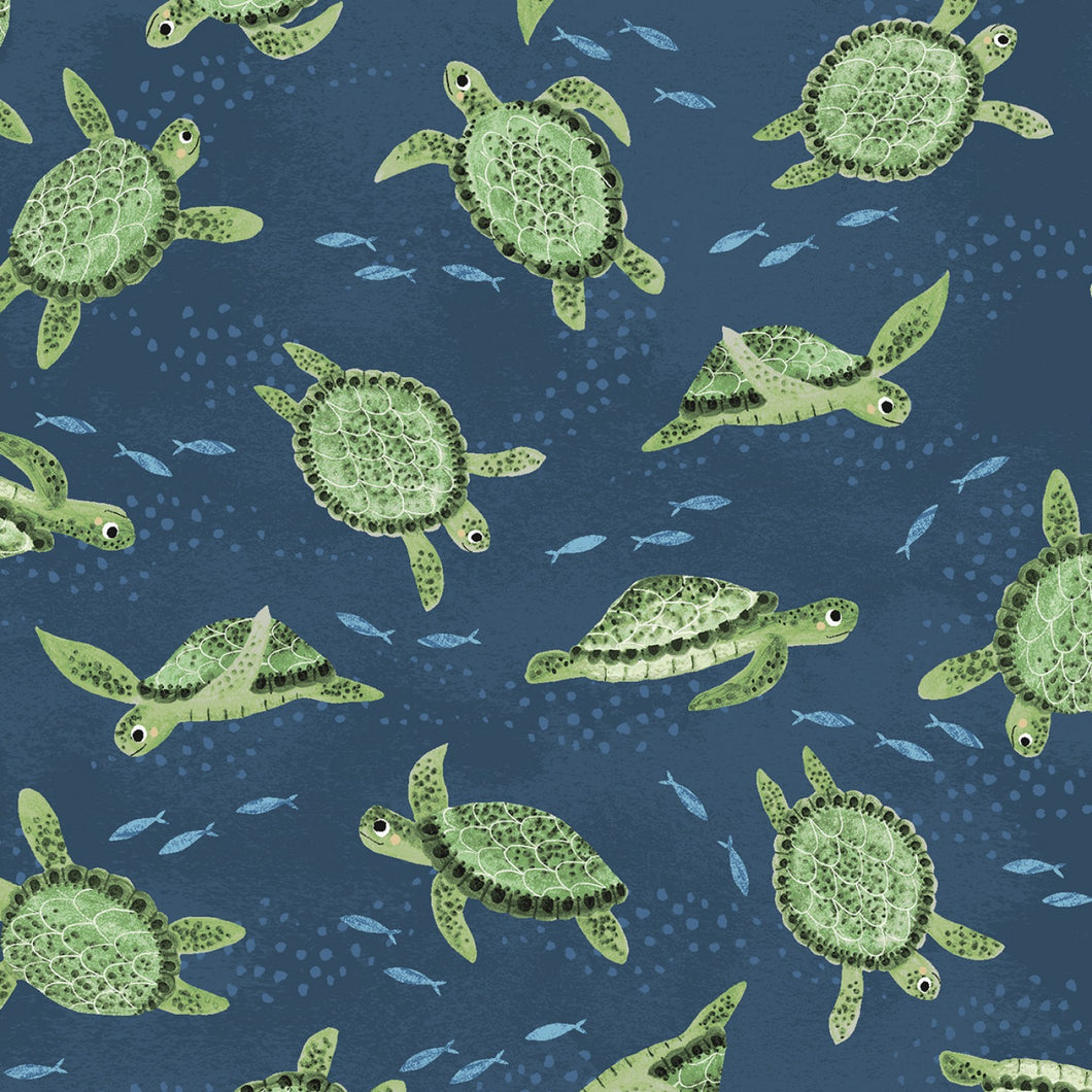 Sea Turtles from Clothworks dark denim