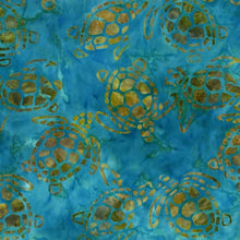 Load image into Gallery viewer, Sea Turtle handpainted bali batik aqua with khaki green turtles
