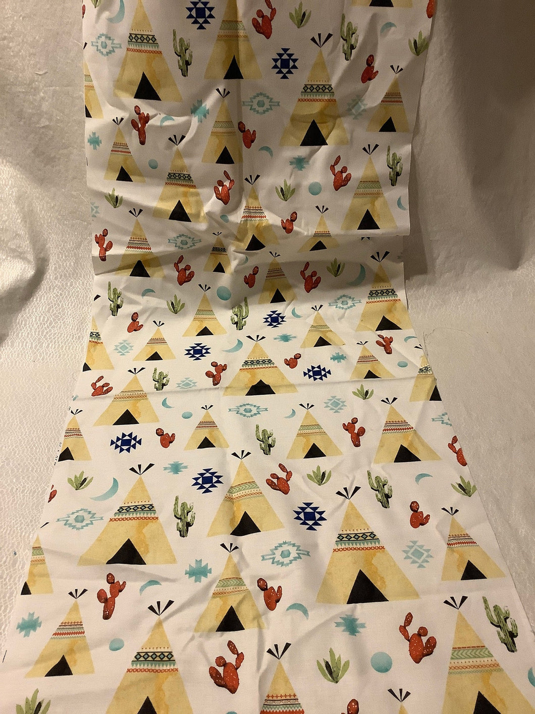 Desert Dawn teepees and cactus by Hailey Hoffman 14 inches wide by 86 inches long